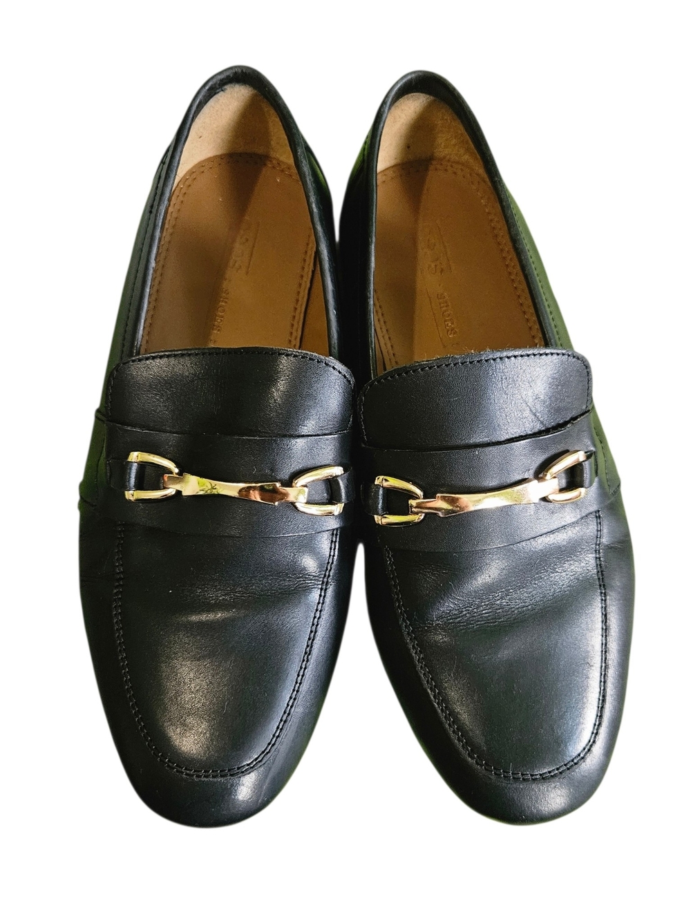 ​ASOS DESIGN Women's Black Leather Horsebit Snaffle Loafers Flat Size UK 6